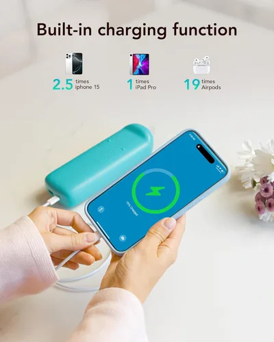 Miniatura 6 de Gyroor Juguete eléctrico para niños de 4 a 8 años, maleta de viaje en avión 2 en 1 con almacenamiento, 3 modos de velocidad, ruedas LED Azul