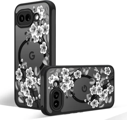 Miniatura 65 de Funda magnética para Google Pixel 10A [Compatible con MagSafe] Funda con patrón floral de flores negras para mujeres y niñas, con borde de TPU Rama