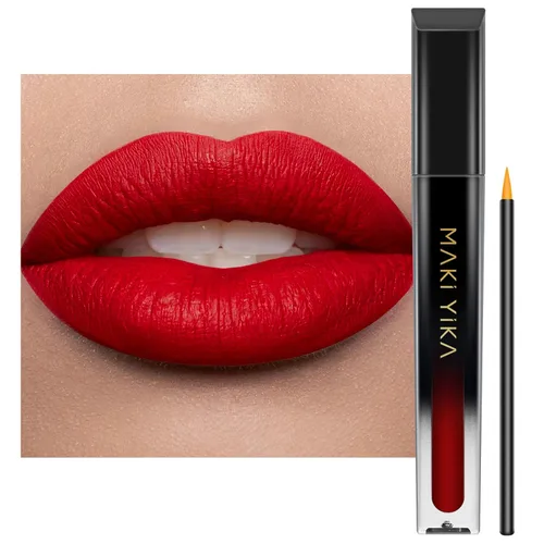Miniatura 17 de MAKI YIKA Lápiz labial rojo burdeos para mujer, pintalabios de larga duración, sin manchas, mate, líquido, a prueba de transferencia, sin crueldad
