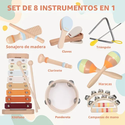 Miniatura 5 de Juego de instrumentos musicales para bebés, juguetes musicales Montessori de madera para bebés de 18 meses, instrumentos de percusión para niños