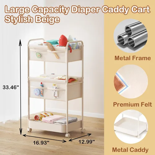 Miniatura 2 de Organizador de pañales para bebé, carrito móvil de metal y fieltro de alta calidad con divisores para artículos esenciales de guardería para recién