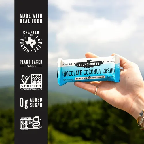 Miniatura 3 de Thunderbird Real Food Energy Bars, barra de chocolate y coco anacardo, 1.7 onzas, barras nutricionales de frutas y nueces, sin azúcar añadido, sin