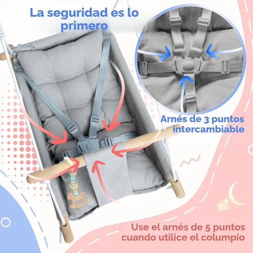 Miniatura 3 de Columpio para bebé interior y exterior, columpio de hamaca de lona para bebé a niño pequeño con un asiento cómodo, juguete de madera tipo macarrón