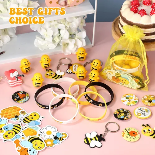 Miniatura 4 de Capoda 110 piezas temáticas de abejas recuerdos de fiesta temática de abeja, decoración de aula, vaso de juguete de color, pulsera amarilla Wobbler