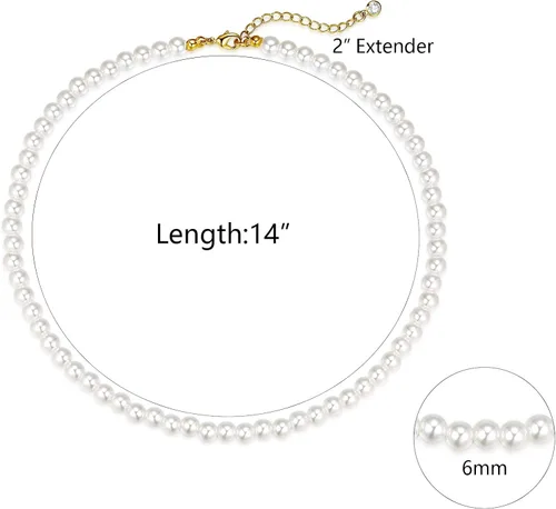 Miniatura 2 de Luxval Collares de perlas para mujer, joyería de perlas blancas crema, chapado en oro de 14 quilates, hecho a mano, delicado collar con cierre