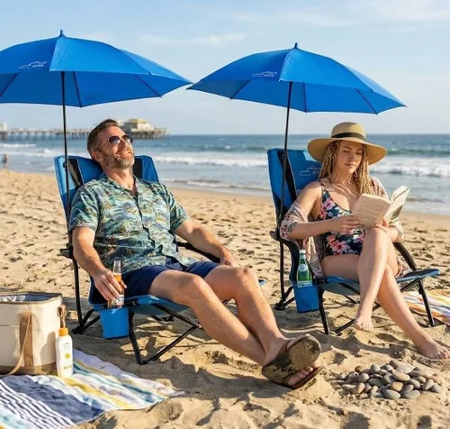 Miniatura 2 de FAIR WIND Sillas de playa con paraguas de 360° para adultos, silla de arena antideslizante resistente de 300 libras, asiento de mochila portátil