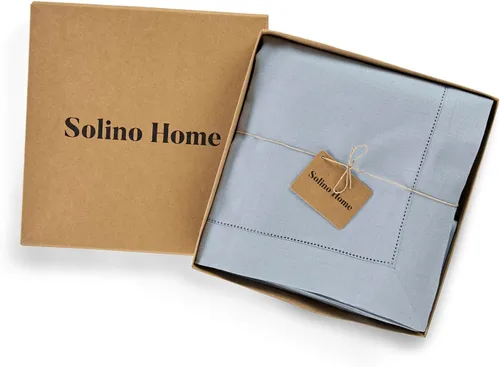 Miniatura 4 de Solino Home Mantel de lino azul polvoriento, 60 x 120 pulgadas, mantel de lino 100% puro con vainica para mesas rectangulares, dobladillo clásico