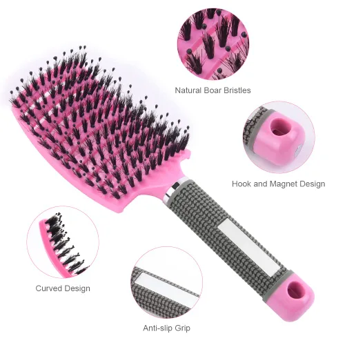 Miniatura 2 de URAQT Cepillo de pelo, amplio y curvado para mujeres y hombres, cepillo desenredante con cerdas de jabalí para enredos y nudos, cepillo de pelo