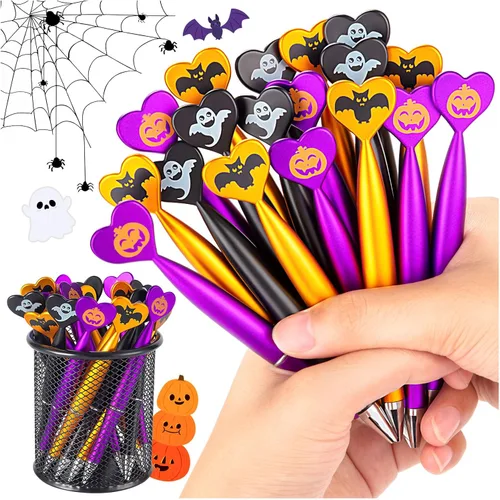 48 bolígrafos de Halloween, calabaza, fantasma, murciélago. Bolígrafo retráctil de tinta negra de 0.039 in para Halloween, suministros de fiesta de