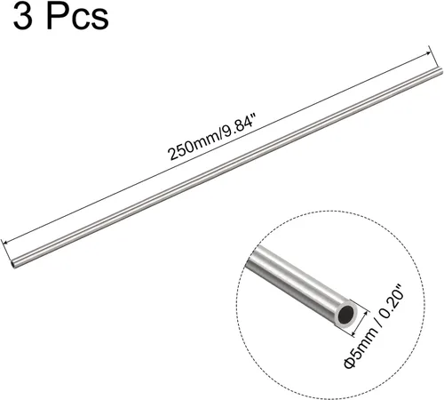 Miniatura 2 de uxcell 3 tubos capilares de acero inoxidable 304, OD 5 mm x 0.9 mm de espesor de pared, longitud de 250 mm, tubería metálica para maquinaria