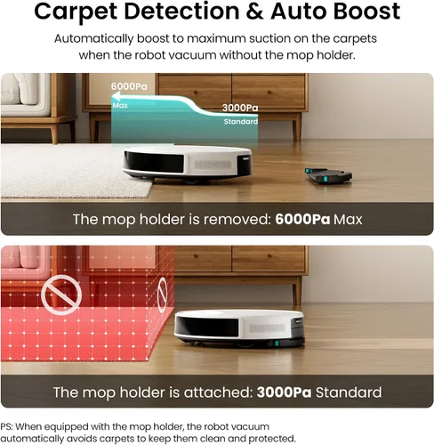 Miniatura 6 de Lefant Combo de aspiradora y trapeador robot M350, 75 días de autovaciado, prevención de obstáculos PSD de 190°, succión de 6000Pa, silencioso