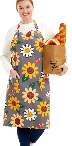 Miniatura 47 de Delantales de algodón y lino para hornear, talla grande, para mujer, con bolsillos, cocina