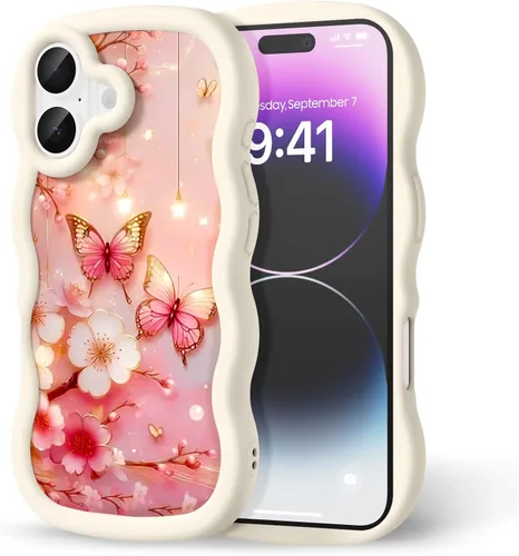 Miniatura 175 de Compatible con iPhone SE/8/7 Funda para Mujeres y Niñas, Marco Ondulado Rizado con Patrón Lindo, Estética Delgada Suave Silicona TPU Parachoques