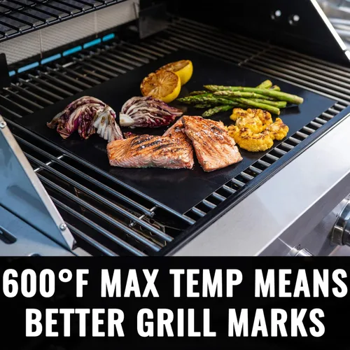 Miniatura 4 de Grillaholics Alfombrilla para barbacoa pesada – 600 grados de temperatura máxima para asar – Juego de 2 alfombrillas antiadherentes – Garantía