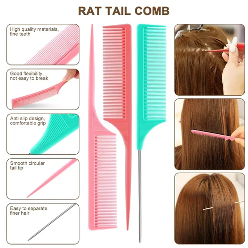 Miniatura 7 de NICEMOVIC Peine para mujer, peine de dientes anchos y cola de rata, herramienta para el cabello, 10 peines para el cabello, herramienta de moldeo