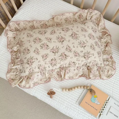 Miniatura 12 de BuLuTu Funda de almohada de algodón para niños pequeños, tamaño estándar, estampado de flores de Galsang, suave funda de almohada de viaje con borde