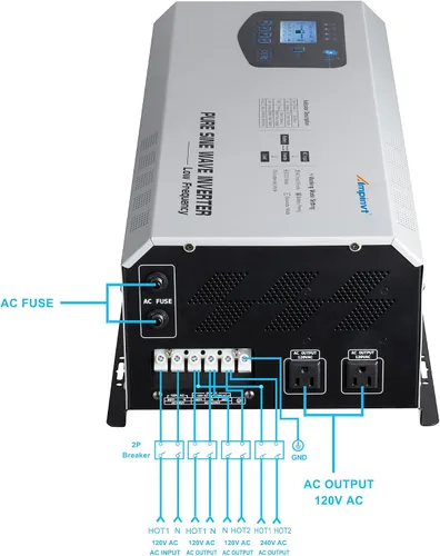 Miniatura 5 de Ampinvt Inversor de Potencia de Onda Sinusoidal Pura 5000W Pico 15000 Watts 24V DC a 120/240V AC Fase Dividida con Cargador AC de Batería, Inversor