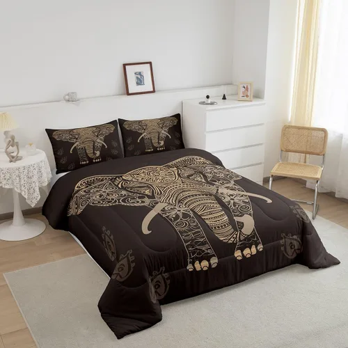 Miniatura 2 de Feelyou Juego de edredón con estampado de elefante étnico para niñas y niños, edredón de elefante, estilo bohemio exótico, juego de ropa de cama