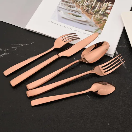 Miniatura 3 de Juego de cubiertos de oro rosa de 20 piezas, cubiertos de acero inoxidable 18/10, juego de vajilla resistente, incluye cuchillo, tenedor/cuchara