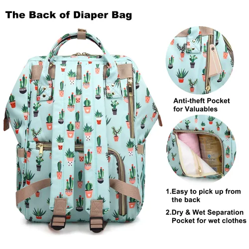 Miniatura 4 de Mochila para pañales de cactus, bolsa de pañales de viaje impermeable para el cuidado del bebé