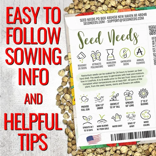 Miniatura 3 de Seed Needs - Semillas de Capuchina para Plantar Flores Comestibles - Juego de Colección de Mezcla Joya y Capuchinas de Doble Brillo para Atraer