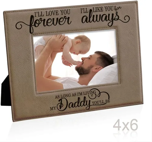 Miniatura 3 de KATE POSH I'll Love You Forever, I'll Like You for Always, as Long as I'm Living My Daddy You'll be. Marco de fotos de cuero bronceado grabado, papá