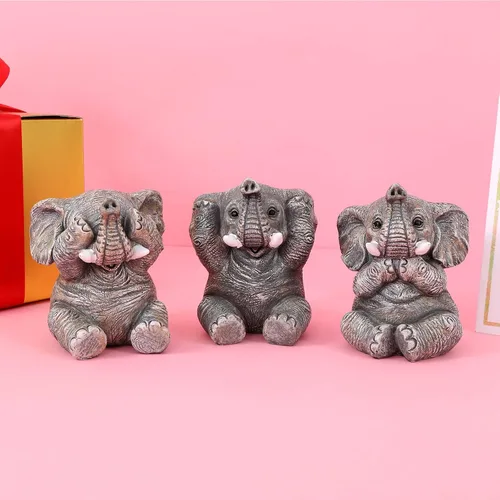 Miniatura 6 de Juego de 3 estatuas de elefante para decoración del hogar, bonitas figuras para estante, sala de estar, dormitorio, oficina, escritorio, estantería