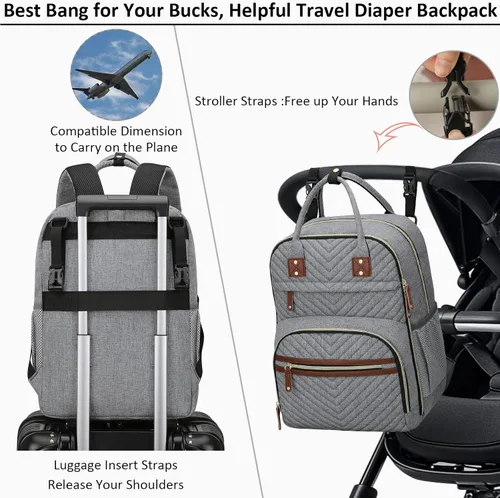 Miniatura 4 de Tenot Mochila de Pañales para Mujeres con Cambiador, Bolsa de Bebé con Bolsillos Aislados, Bolsas de Pañales Multifuncionales para Niña y Niño, Gris