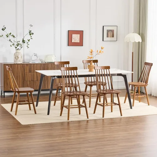 Miniatura 9 de Juego de 2 sillas de comedor negras, juego de 2 sillas de comedor de madera, sillas de comedor de madera, husillo lateral de granja, sillas Windsor