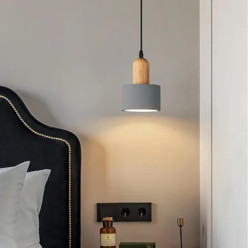 Miniatura 5 de Lámparas colgantes modernas de cemento gris, lámparas de techo de madera para cocina, isla, dormitorio, comedor, sala de estar, bar (paquete de 3)