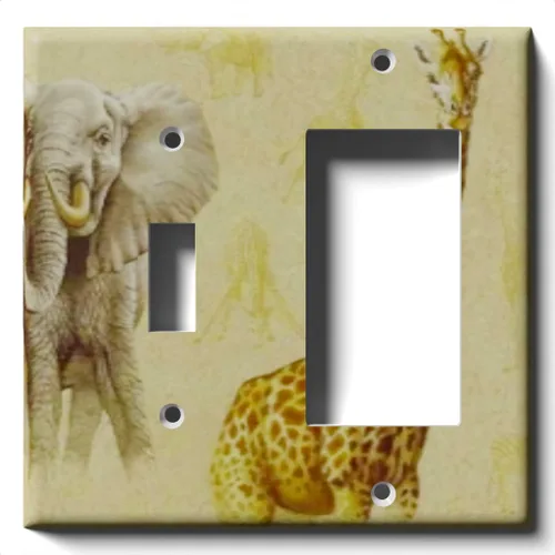 Miniatura 9 de Placa decorativa de salida - Jirafa y elefante en faros - Receptáculo doble dúplex