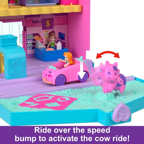 Miniatura 3 de Polly Pocket Pollyville Fresh Market Muñecas y juego de juguete, juguete de comida con 2 micro muñecas, 12 accesorios incluyen coche de juguete