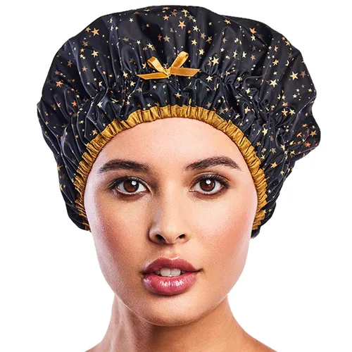 Miniatura 13 de Gorro de baño y ducha reutilizable forrado, gorro de ducha impermeable de gran tamaño, diseñado para todas las longitudes de cabello con forro