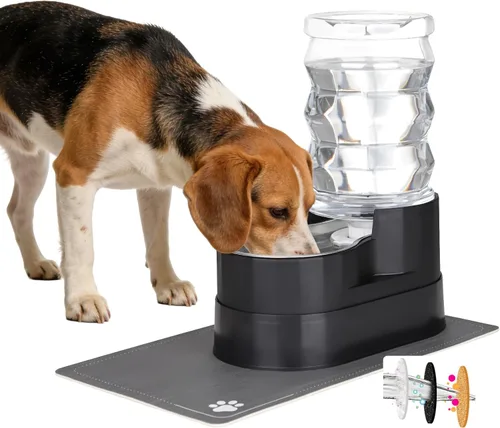 Miniatura 13 de RIZZARI Dispensador de agua grande para perros: 8L de gravedad elevada en negro, dispensador automático de acero inoxidable con cepillo Perla