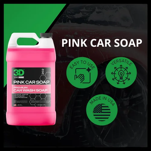 Miniatura 9 de Jabón de lavado de autos rosa 3D – 1 galón Jabón de lavado de autos con pH neutral y alta espuma y aroma a cereza Sin rayones, alto brillo