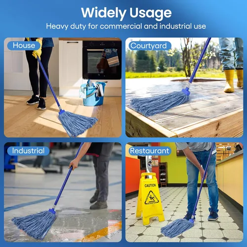 Miniatura 5 de Matthew - Cabezales de repuesto para trapeador húmedo de algodón resistente (azul, mediano, paquete de 12) con 2 paños de microfibra para uso