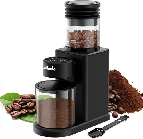 Wancle Molinillo de café con rebabas cónicas, edición táctil, molinillo eléctrico de granos de café, 25 ajustes de molienda, temporizador de