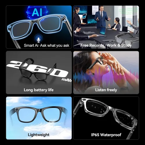 Miniatura 3 de Lentes inteligentes AI con cámara HD, reconocimiento de fotos AI y diálogo interactivo, cancelación de ruido y larga duración de la batería Marco