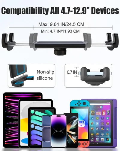 Miniatura 6 de Soporte para tablet para espejo retrovisor de automóvil, soporte retráctil para teléfono para espejo retrovisor, soporte para GPS giratorio de 360°