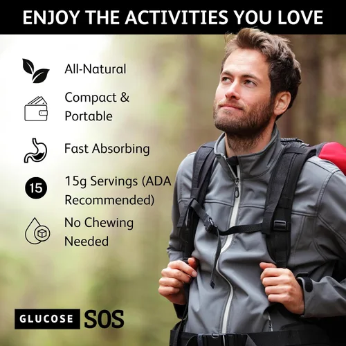 Miniatura 4 de Bolsas de polvo de glucosa Glucose SOS con dextrosa natural, absorción rápida que se disuelve instantáneamente en la boca sin necesidad de agua