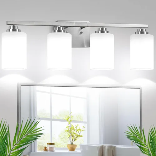 Miniatura 19 de Lámparas de baño de 3 luces, 19 pulgadas, modernas luces de tocador sobre espejo con pantallas de vidrio transparente, accesorio de luz marrón
