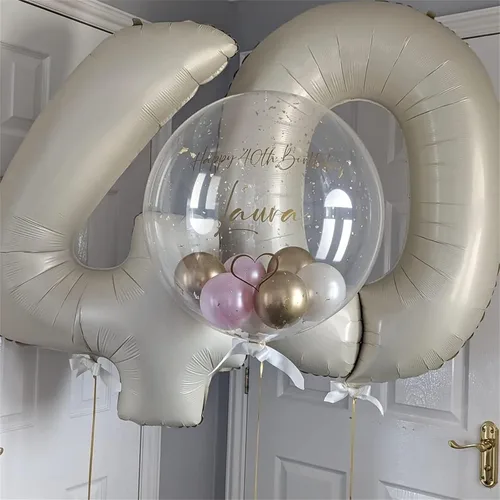 Miniatura 3 de Globos color crema de 40 pulgadas con números grandes del 0 al 9, globos autoinflables de helio con el número 0 de arena blanca para niños y niñas