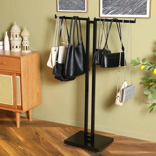 Miniatura 7 de Weysat - Perchero negro de 2 vías con brazos rectos de 16 pulgadas, soporte de exhibición de camisas de metal ajustable, estante de ropa de pie
