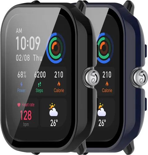 Miniatura 10 de Paquete de 2 protectores de pantalla compatibles con Amazfit GTS 4 Mini, pantalla de vidrio templado + fundas protectoras de policarbonato mate