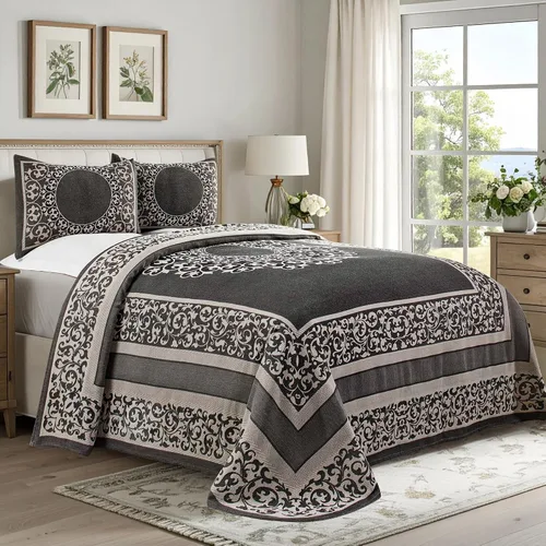 Miniatura 2 de Superior Juego de colcha de mezcla de algodón, incluye 1 colcha a medida y 2 fundas de almohada a juego, manta ligera, decoración de cama, mandala