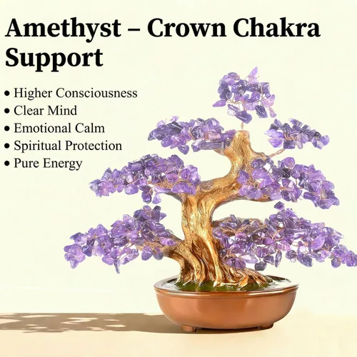 Miniatura 2 de Árbol de la vida de cristal de amatista, árbol bonsái hecho a mano con piedras naturales (360 cuentas grandes), curación de chakras para energía