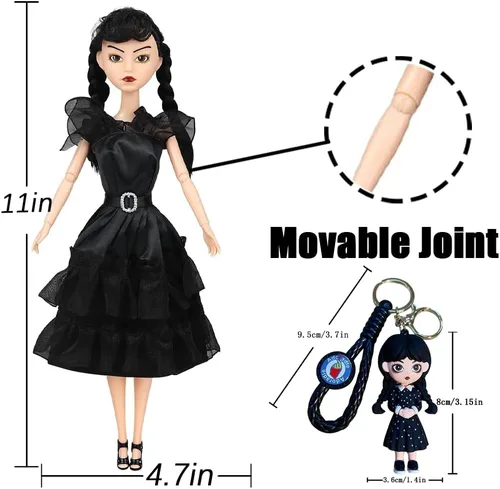 Miniatura 5 de Dumwick Muñeca Adams de 11.5" con Caja de Regalo, Tacones Altos, Vestido Negro y Cabello, Regalo de Juguetes Perfecto para Navidad y Cumpleaños