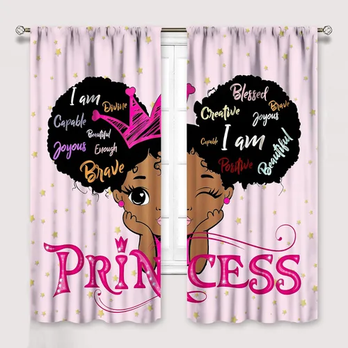 Miniatura 12 de YCness Cortinas afroamericanas para niños, tratamientos de ventana de niña negra afro para dormitorio, lindas cortinas de bailarina bailarina rosa