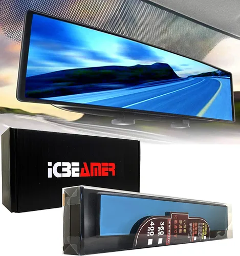 Miniatura 11 de Espejo retrovisor ICBEAMER de 9.4 pulgadas con clip Tinte azul convexo, vidrio panorámico de gran angular HD, antirreflejo, ajuste universal