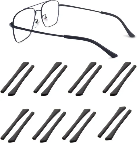 Junsika Patillas de repuesto de lentes antideslizantes de silicona suave para patas planas y delgadas, 8 pares, color negro